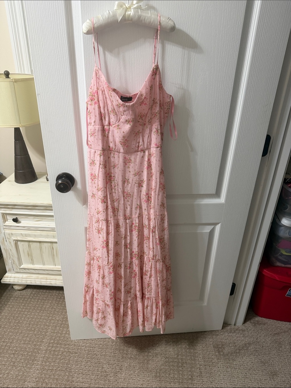 Trixxi Pink Floral Tiered Spaghetti-Strap Maxi Dress